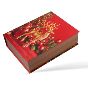 rénszarvasos karácsonyi díszdoboz, könyv formájú