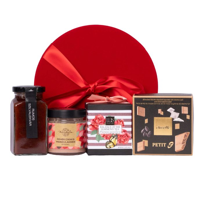 Bársonyos Öröm ajándékcsomag piros bársony díszdobozban